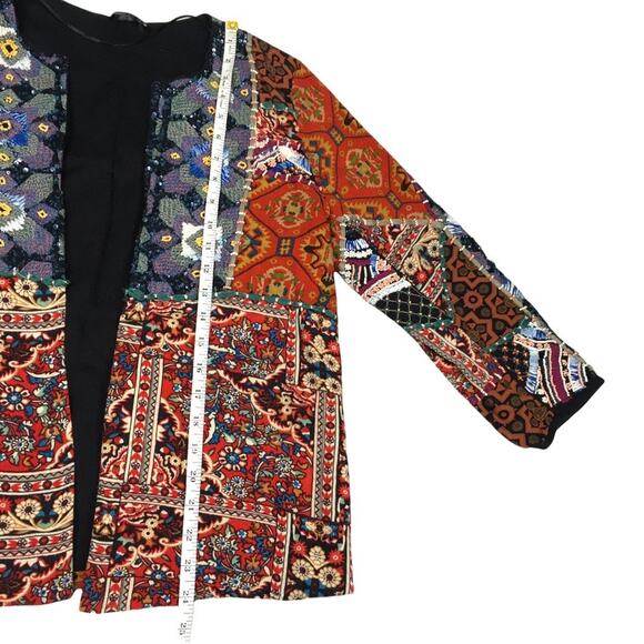 Zara Trafalulc Jacket Multi-Color Beaded Patchwork 3/4 Sleeve Cotton Women's M - Picture 7 of 14